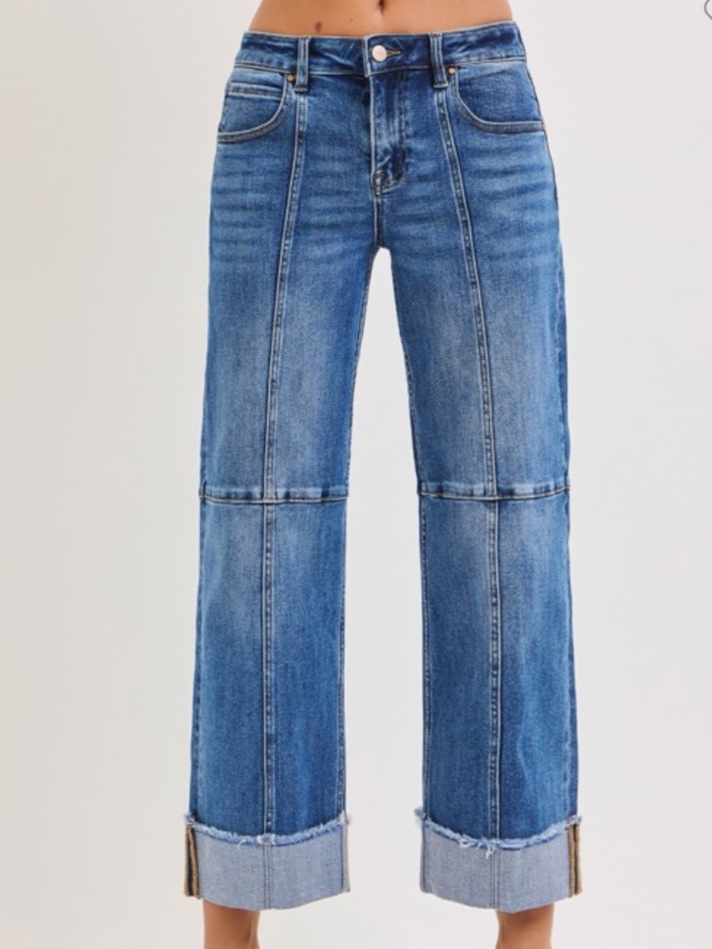 Classic Blue Wide Leg Crop Jeans - Flare Hem